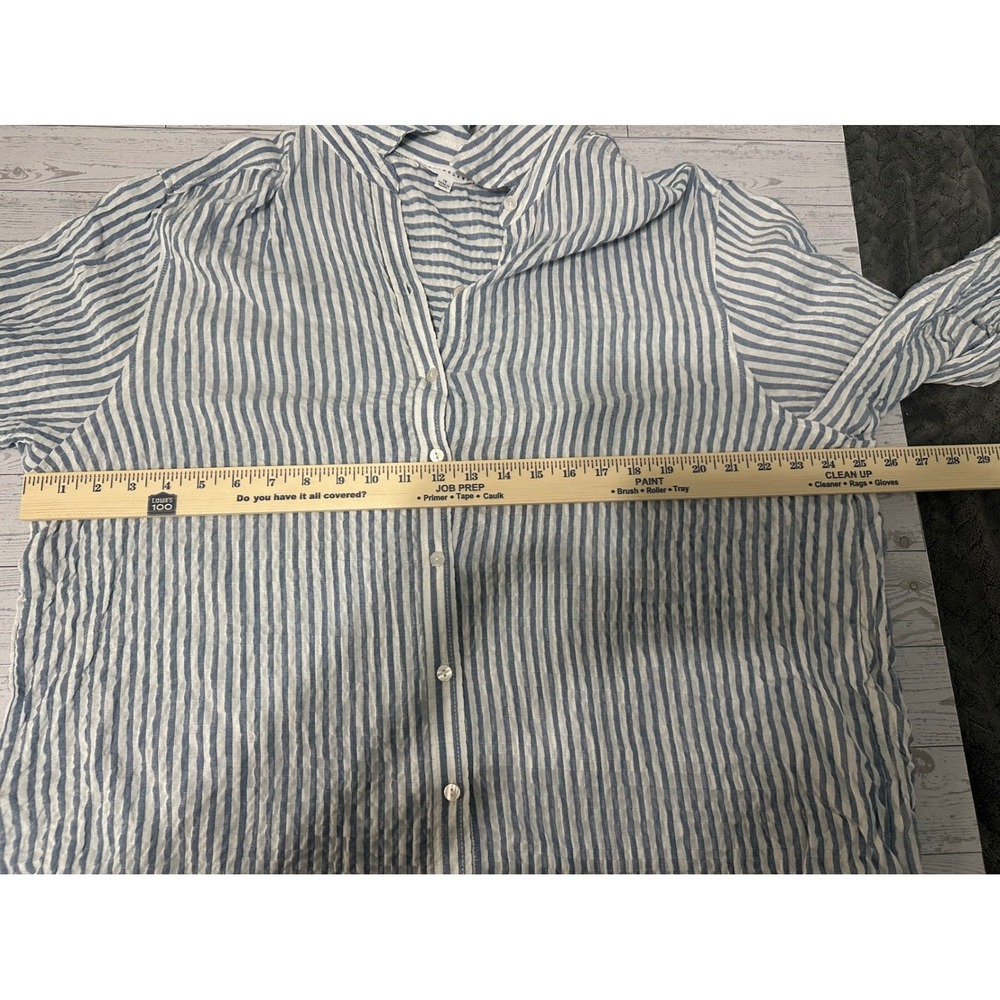 Jane + Delancey Women's 1X Striped Button-Down Shirt Blouse Blue White Rayon - Picture 8 of 10